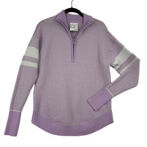 Aerie Offline Ribbed Knit Sweater Size XXS Lavender Quarter Zip Pullover Stretch